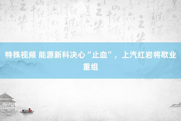 特殊视频 能源新科决心“止血”，上汽红岩将歇业重组