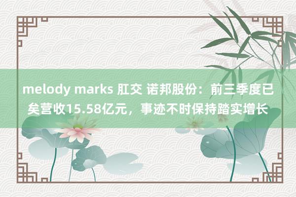 melody marks 肛交 诺邦股份：前三季度已矣营收15.58亿元，事迹不时保持踏实增长