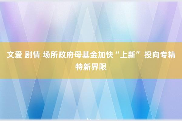 文爱 剧情 场所政府母基金加快“上新” 投向专精特新界限