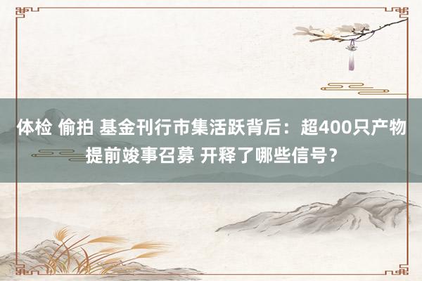 体检 偷拍 基金刊行市集活跃背后：超400只产物提前竣事召募 开释了哪些信号？