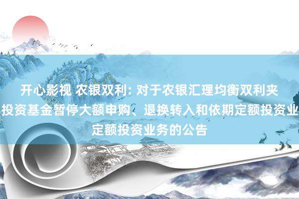 开心影视 农银双利: 对于农银汇理均衡双利夹杂型证券投资基金暂停大额申购、退换转入和依期定额投资业务的公告